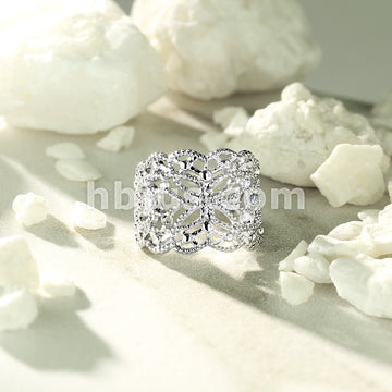 Brass Filigree Butterfly With Flush Prong Set CZ Accented Non-Piercing... - Image 5