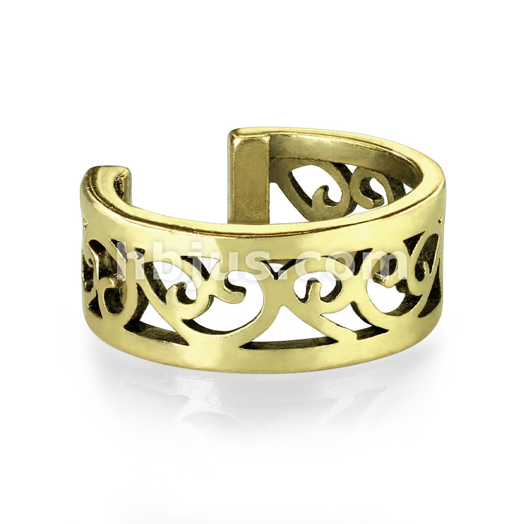 Brass Filigree Heart Cut Out Non-Piercing Ear Cuff - Image 2