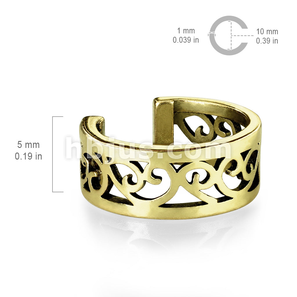 Brass Filigree Heart Cut Out Non-Piercing Ear Cuff - Image 4