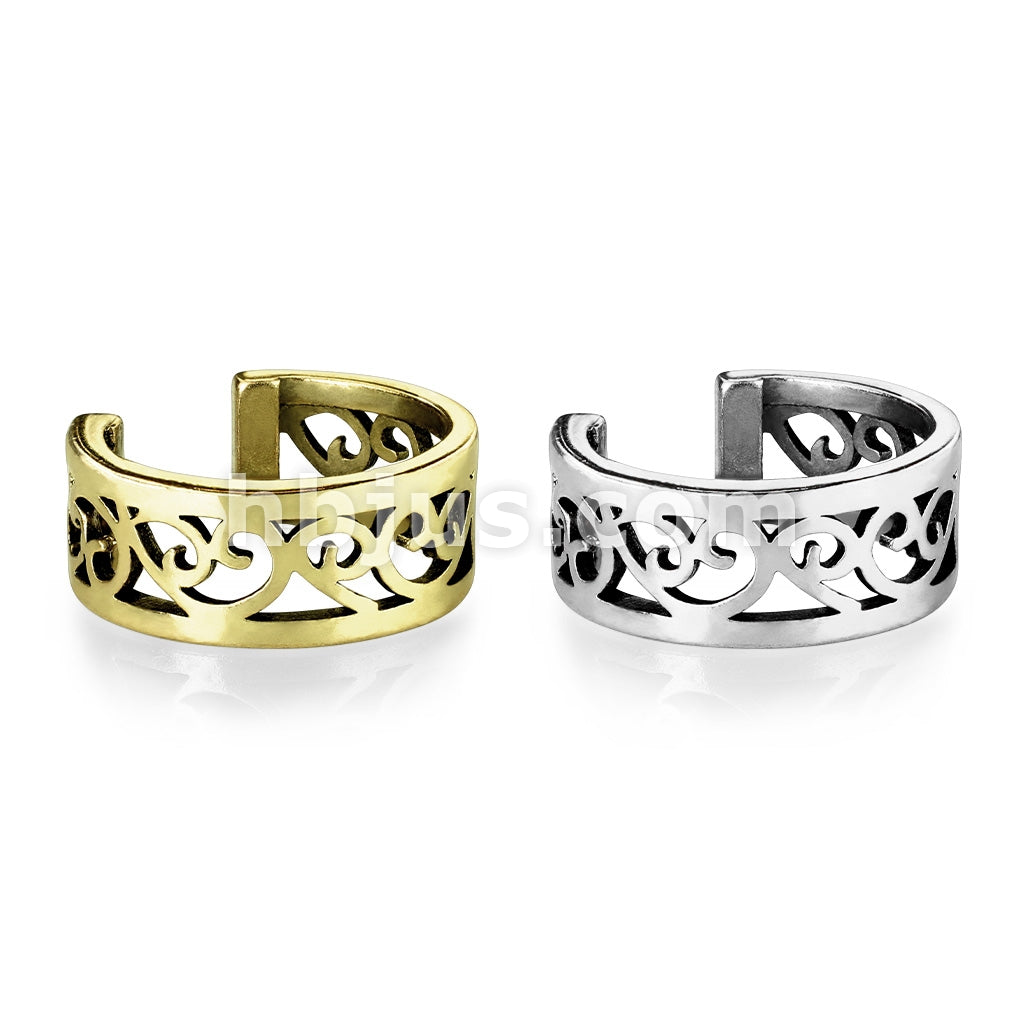 Brass Filigree Heart Cut Out Non-Piercing Ear Cuff - Image 5