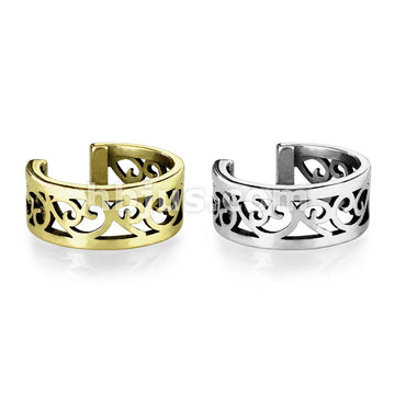 Brass Filigree Heart Cut Out Non-Piercing Ear Cuff - Image 5