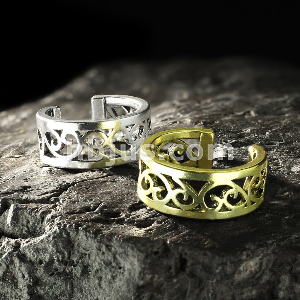 Brass Filigree Heart Cut Out Non-Piercing Ear Cuff - Image 7