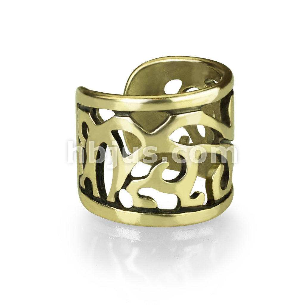 Brass Wide Filigree Cut Out Non-Piercing Ear Cuff - Image 2