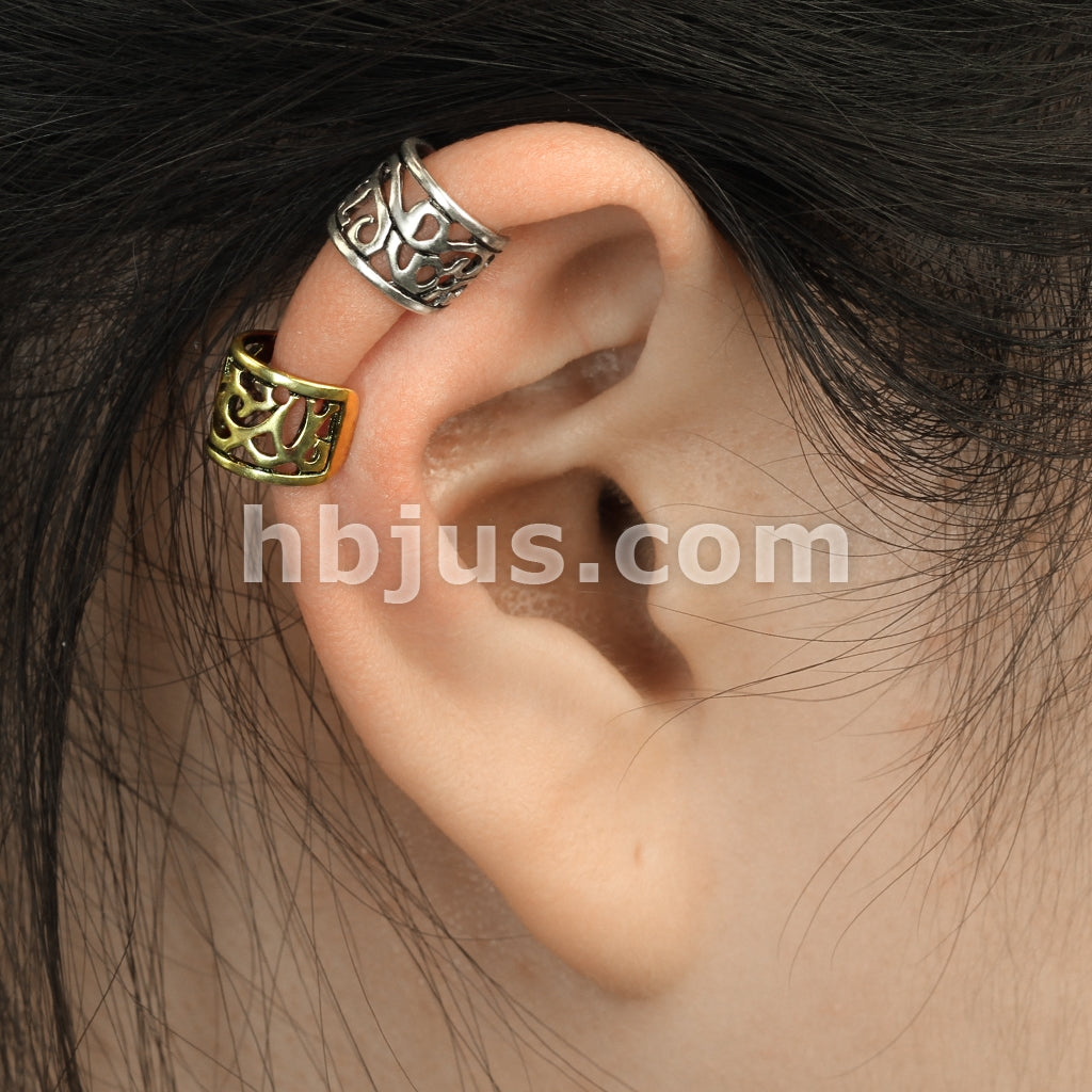 Brass Wide Filigree Cut Out Non-Piercing Ear Cuff - Image 6