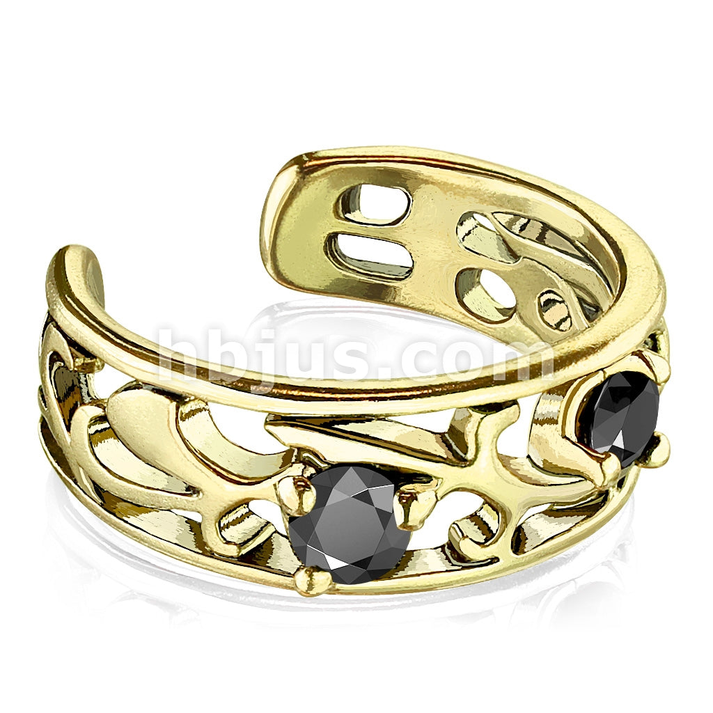 Brass Filigree Branch Cut Out With Prong Set Black CZ Non-Piercing Ear Cuff - Image 2