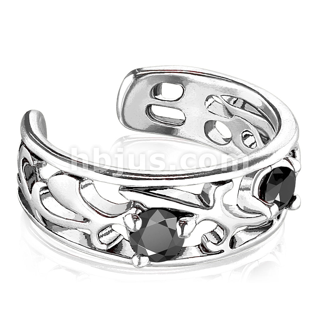 Brass Filigree Branch Cut Out With Prong Set Black CZ Non-Piercing Ear Cuff - Image 3