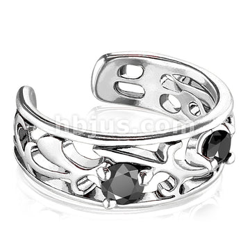 Brass Filigree Branch Cut Out With Prong Set Black CZ Non-Piercing Ear Cuff - Image 3