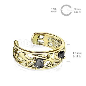 Brass Filigree Branch Cut Out With Prong Set Black CZ Non-Piercing Ear Cuff - Image 4