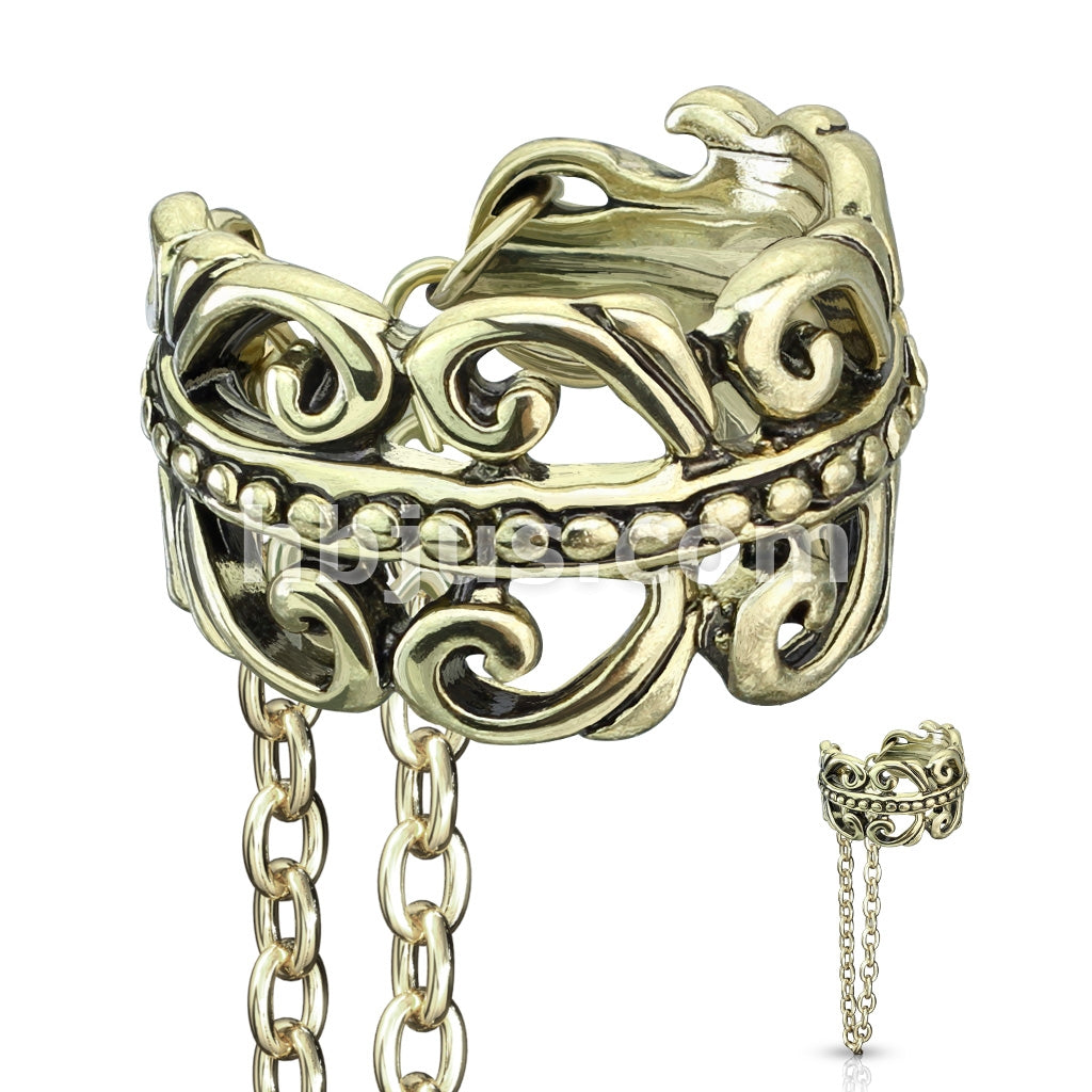Brass Chain Linked Celtic Heart Non-Piercing Ear Cuff - Image 3
