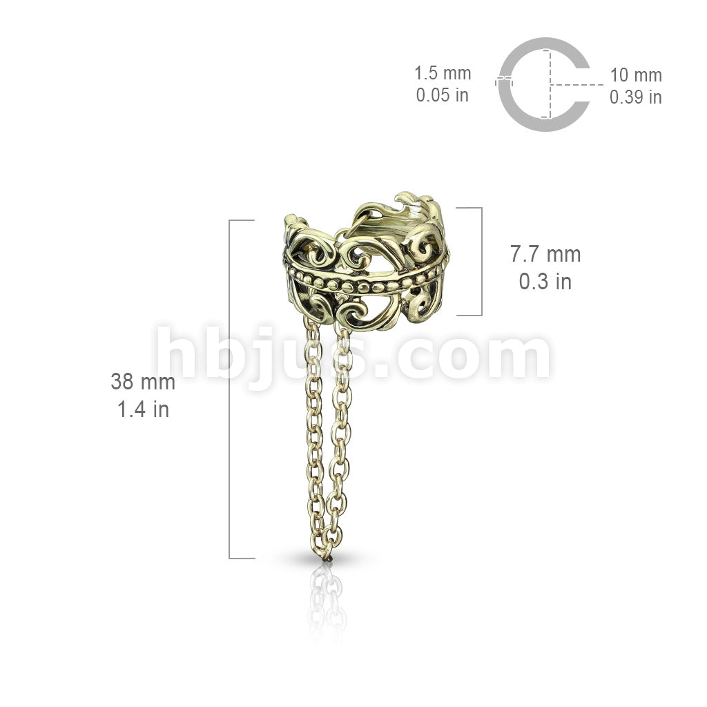 Brass Chain Linked Celtic Heart Non-Piercing Ear Cuff - Image 5
