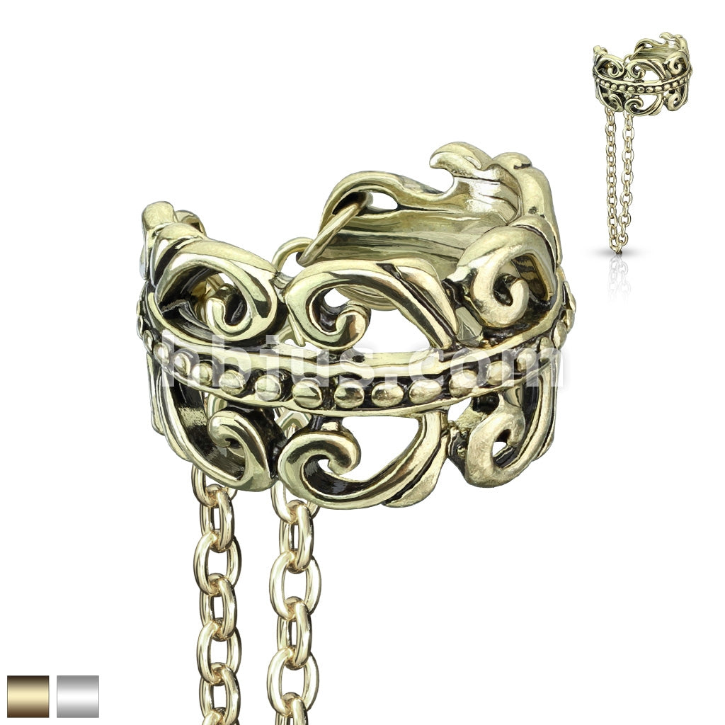 Brass Chain Linked Celtic Heart Non-Piercing Ear Cuff - Image 2