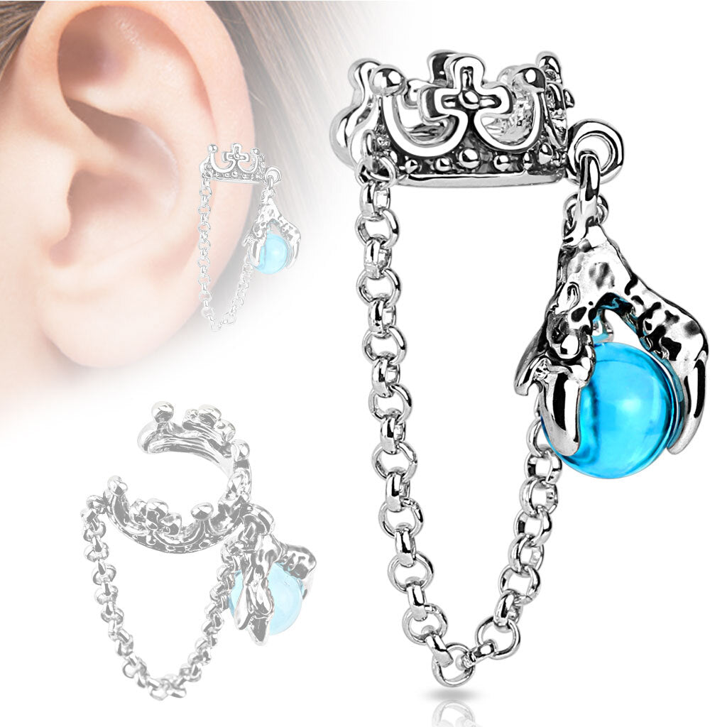 Crown With Chain and Dragon Ball Dangle Rhodium Plated Brass...