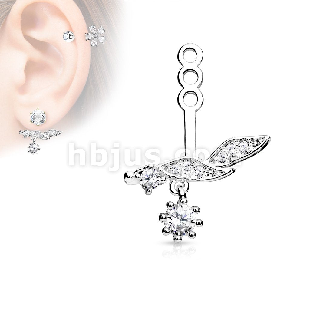 Micro Pave CZ Leaf With Round CZ Dangle Earring Jacket / Cartilage Stud Add on Dangle - Image 2
