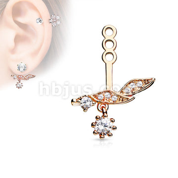 Micro Pave CZ Leaf With Round CZ Dangle Earring Jacket / Cartilage Stud Add on Dangle - Image 4