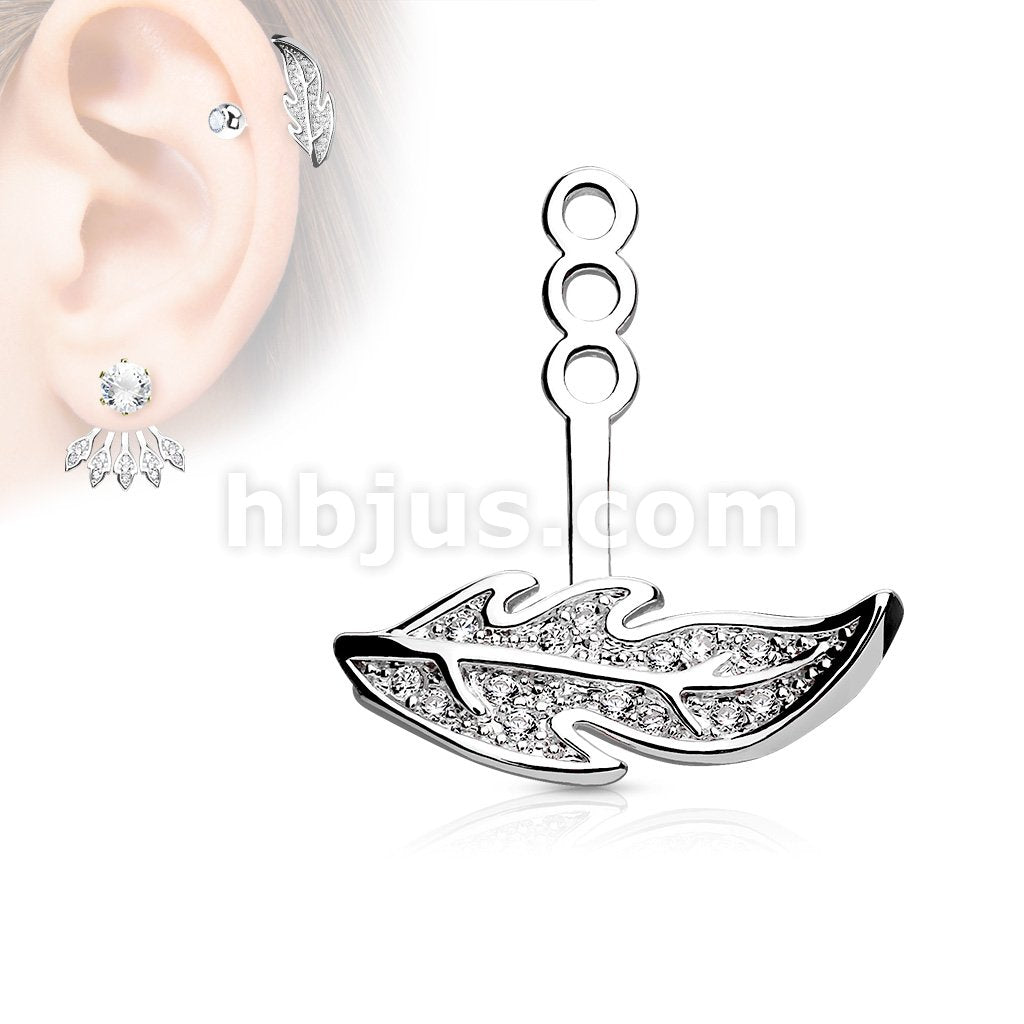Micro Pave CZ Leaf Earring Jacket / Cartilage Stud Add on Dangle - Image 2