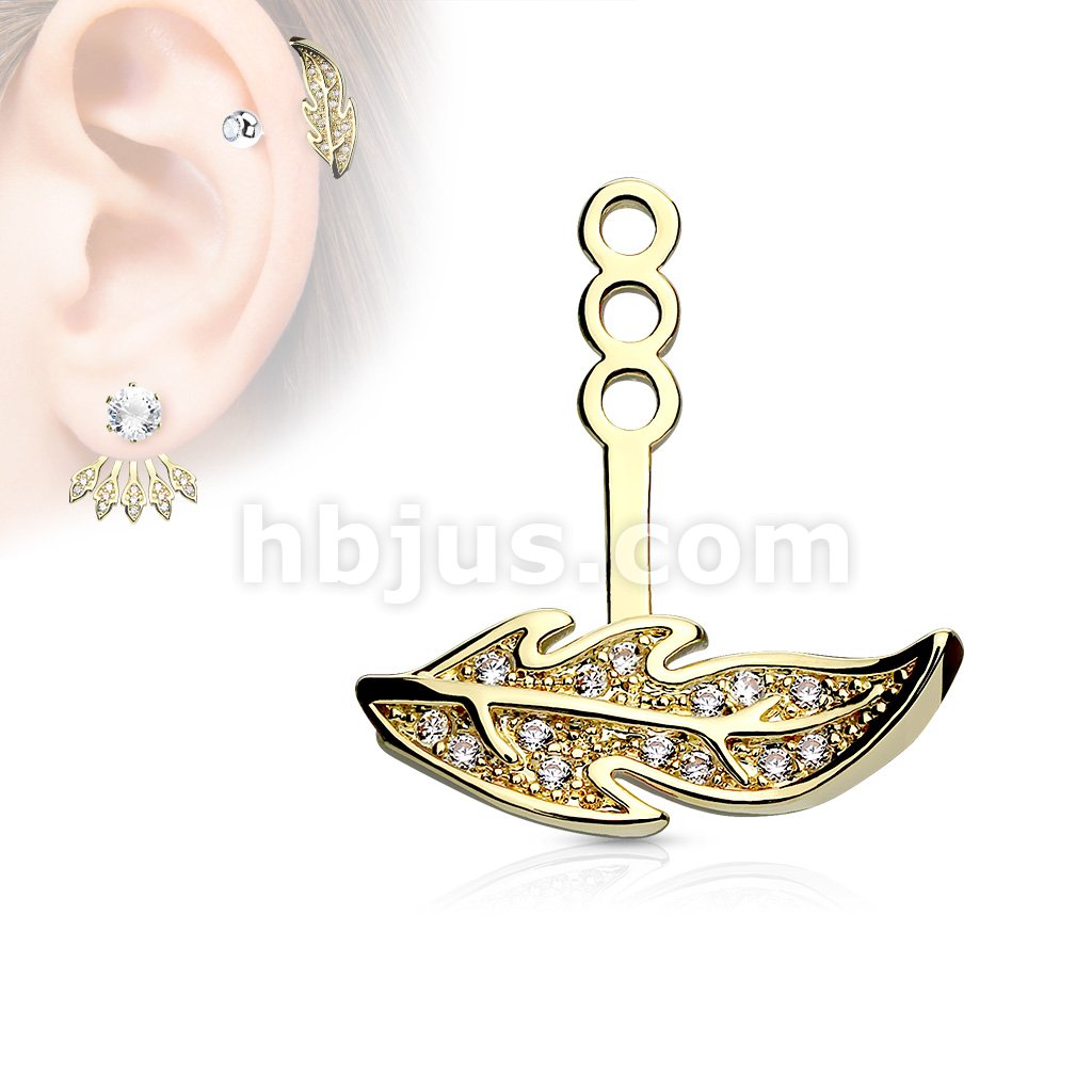 Micro Pave CZ Leaf Earring Jacket / Cartilage Stud Add on Dangle - Image 3