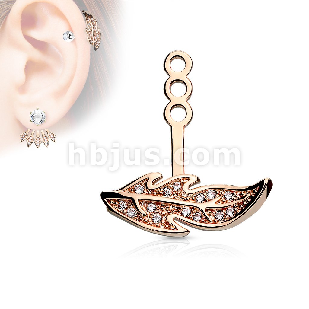 Micro Pave CZ Leaf Earring Jacket / Cartilage Stud Add on Dangle - Image 4
