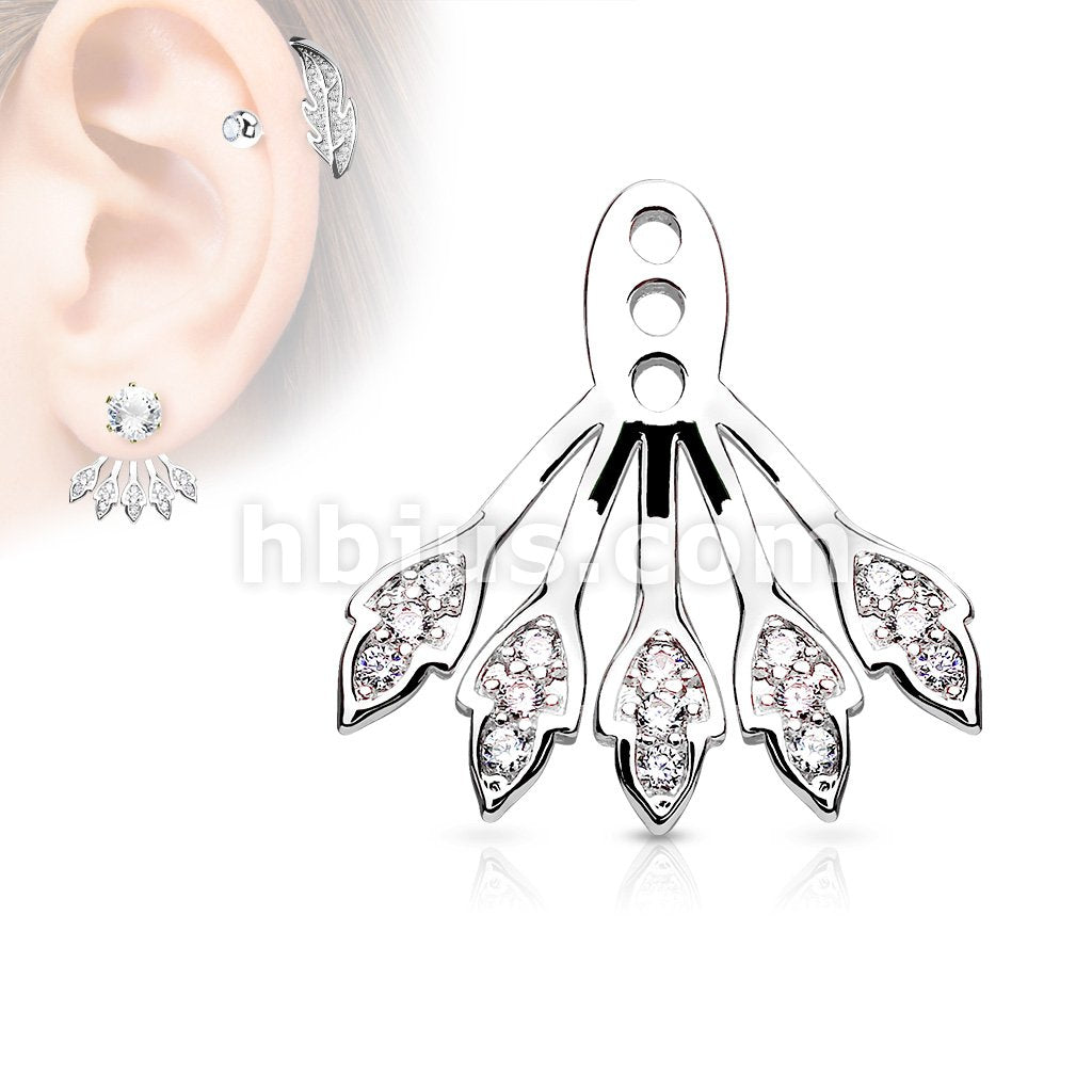 Five Micro Pave CZ Leaves Earring Jacket / Cartilage Stud Add on Dangle - Image 2