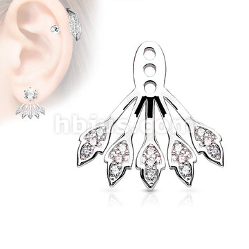 Five Micro Pave CZ Leaves Earring Jacket / Cartilage Stud Add on Dangle - Image 2