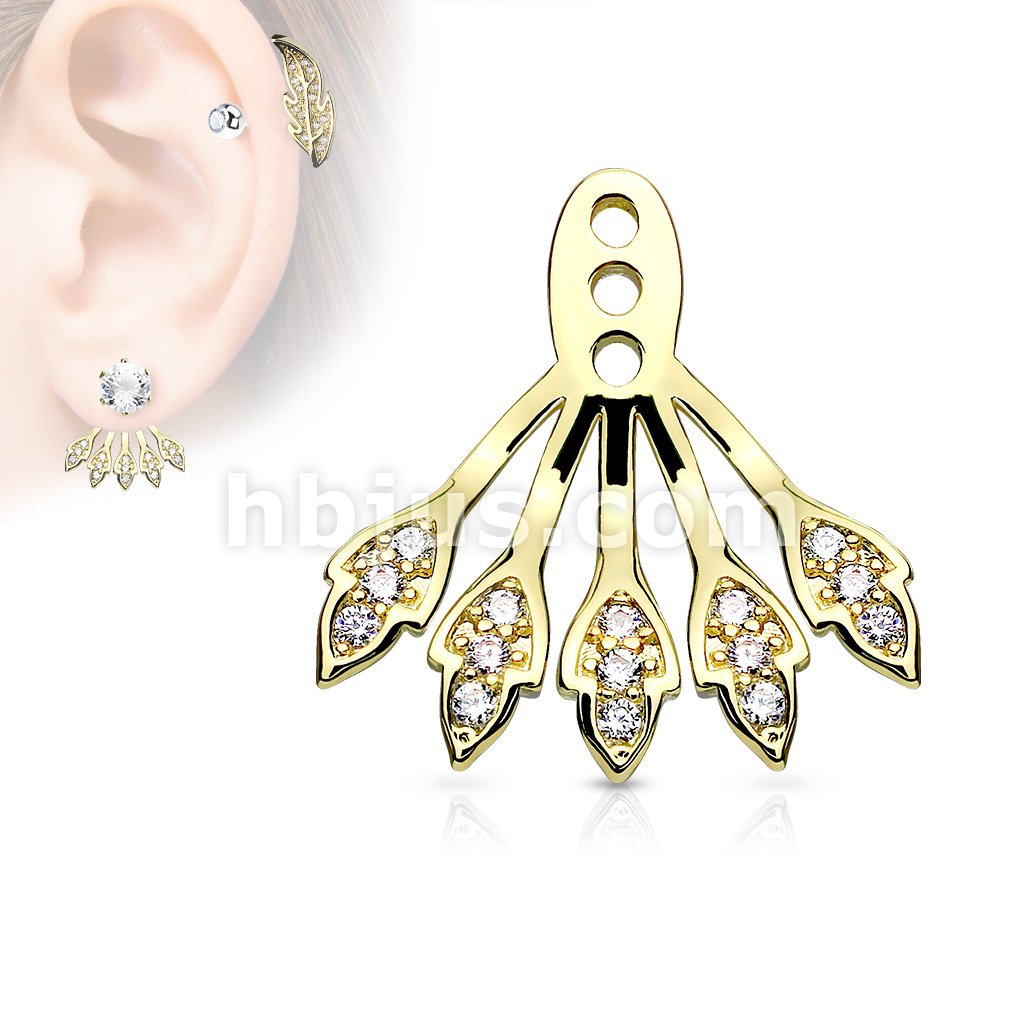 Five Micro Pave CZ Leaves Earring Jacket / Cartilage Stud Add on Dangle - Image 3