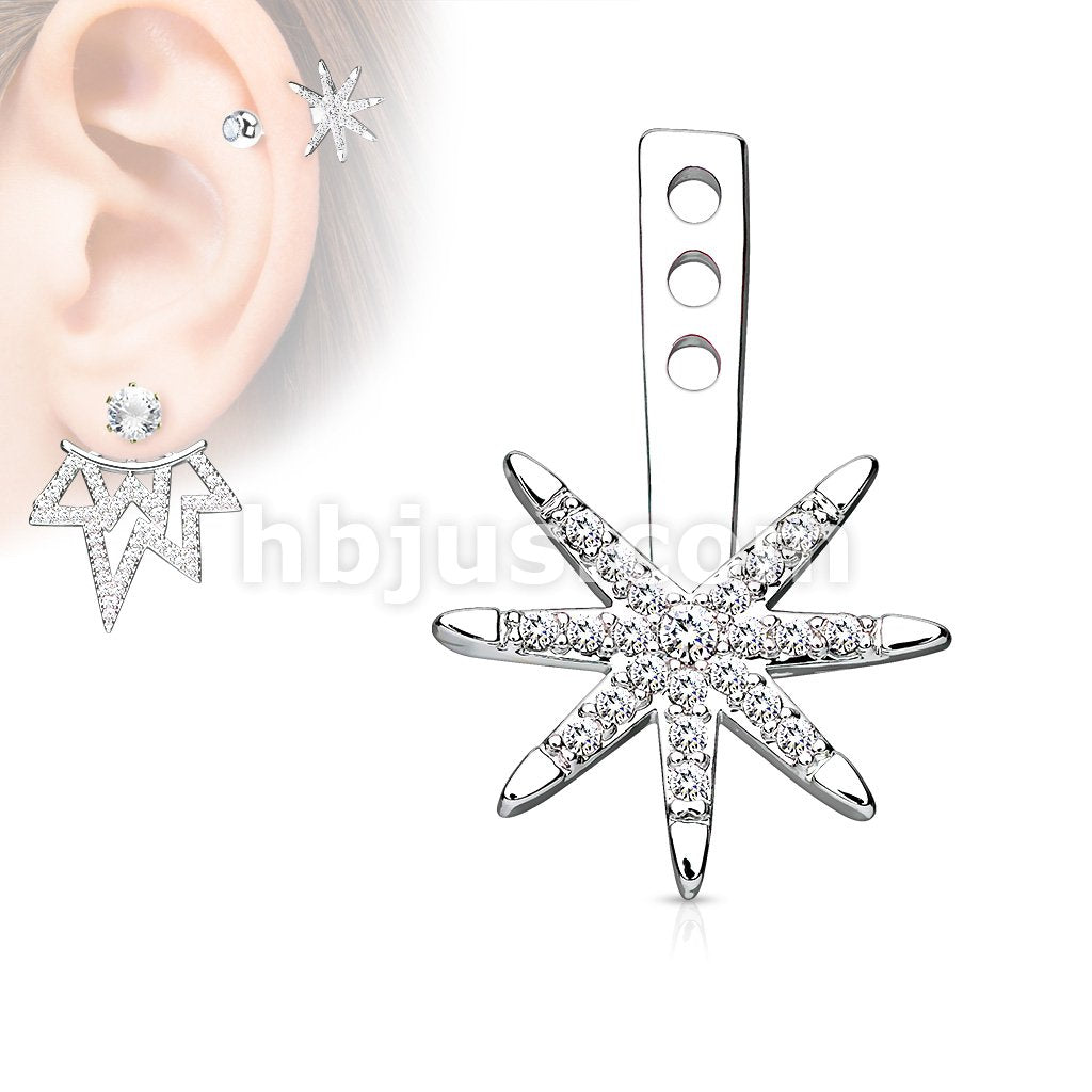 Micro Pave CZ Starburst Earring Jacket / Cartilage Stud Add on Dangle