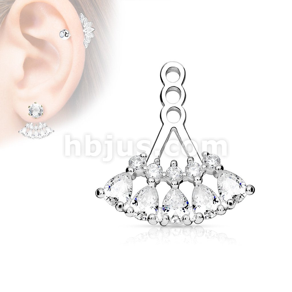 5 Teardrop Array Prong Set CZ Earring Jacket / Cartilage Stud Add on Dangle - Image 2