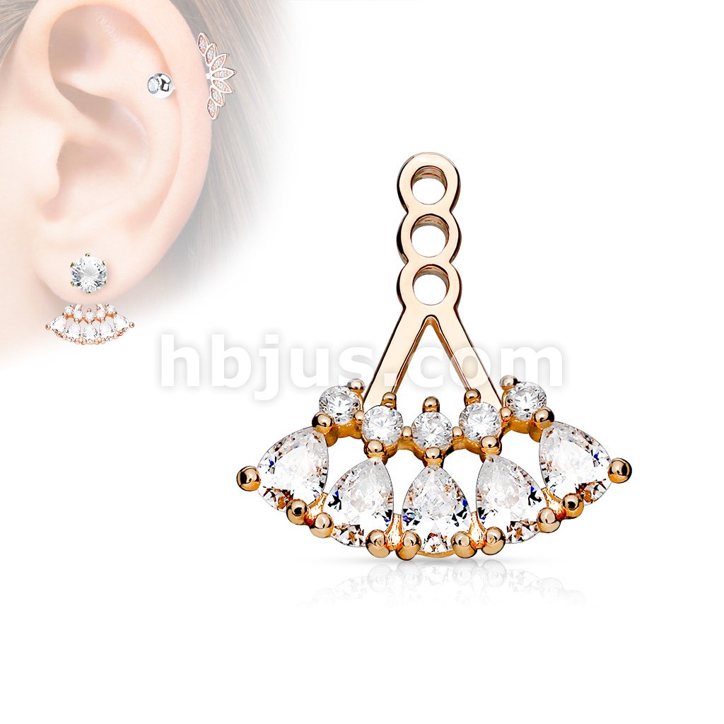 5 Teardrop Array Prong Set CZ Earring Jacket / Cartilage Stud Add on Dangle - Image 4