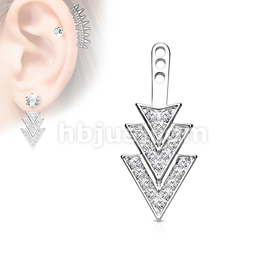 Pave Gem Overlapping 3 Triangles Earring Jacket / Cartilage Stud Add on Dangle - Image 2