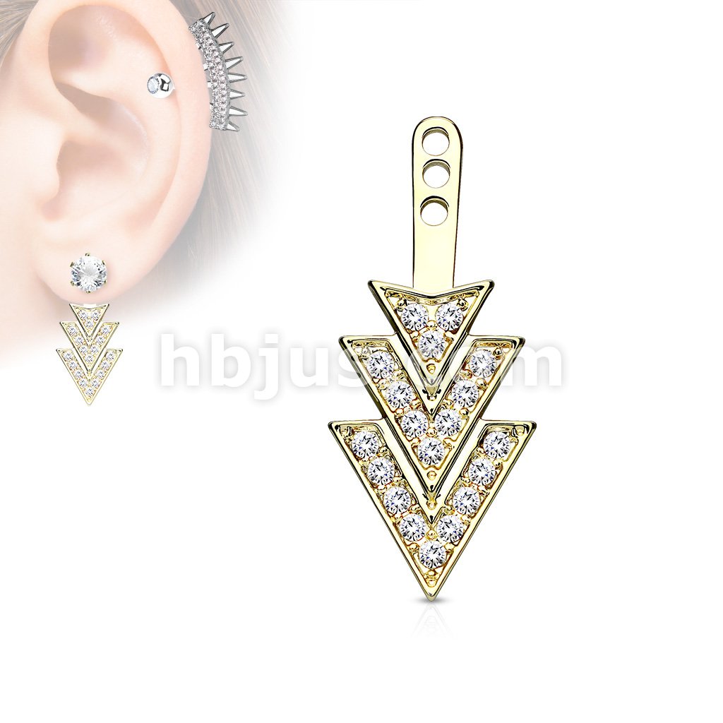 Pave Gem Overlapping 3 Triangles Earring Jacket / Cartilage Stud Add on Dangle - Image 3