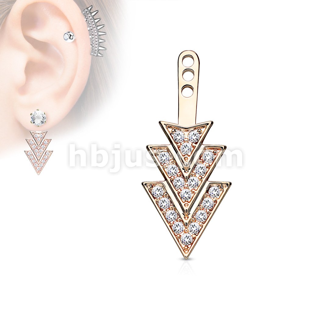Pave Gem Overlapping 3 Triangles Earring Jacket / Cartilage Stud Add on Dangle - Image 4