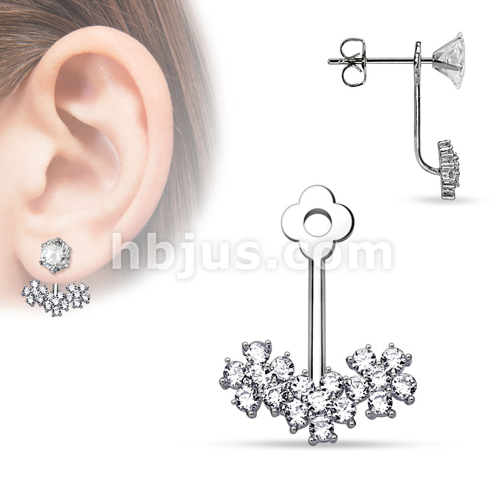 Triple CZ Flower Add On Earring/Cartialge barbell Jacket - Image 2