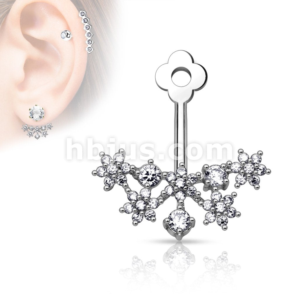 CZ Flower Cluster Fan Add On Earring/Cartialge barbell Jacket