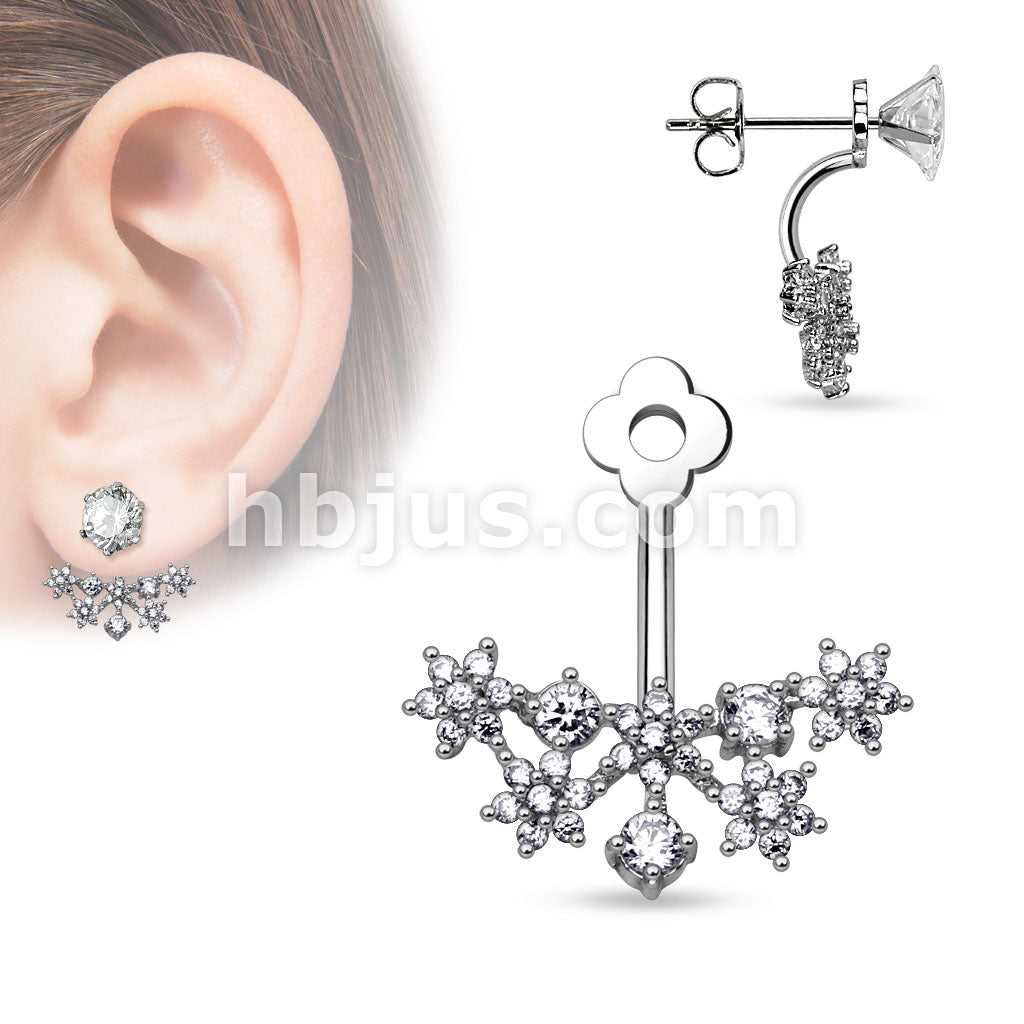 CZ Flower Cluster Fan Add On Earring/Cartialge barbell Jacket - Image 2