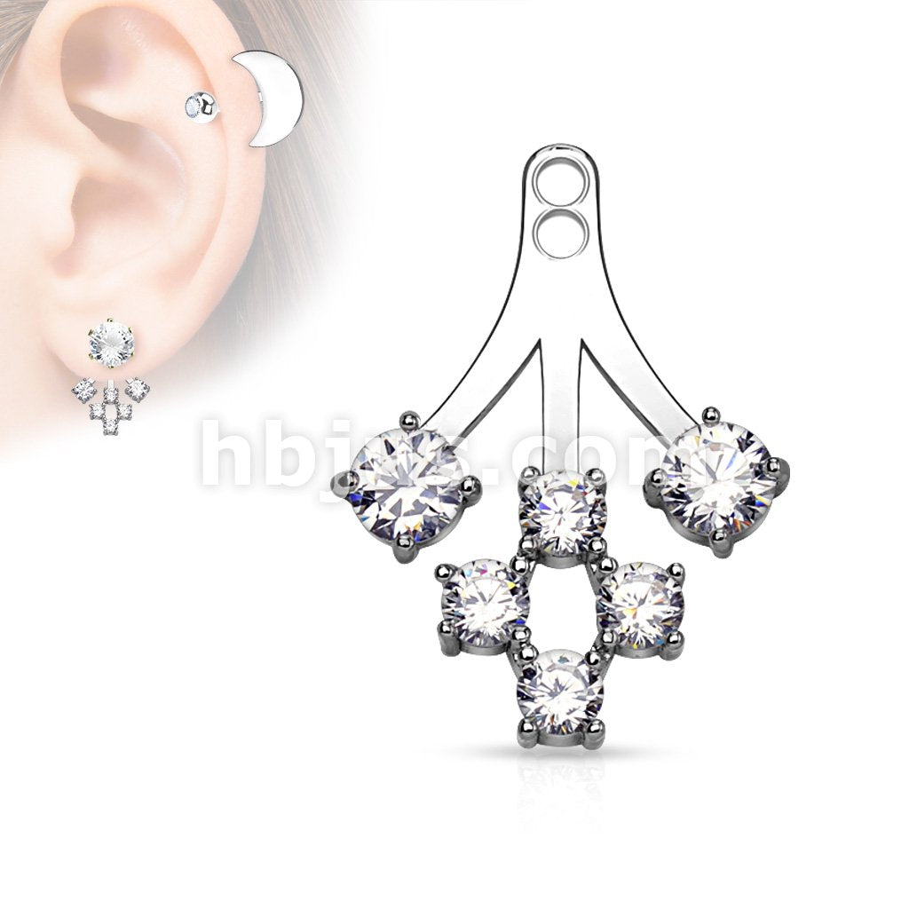 6 Round CZ Cluster Add On Earring/Cartialge barbell Jacket