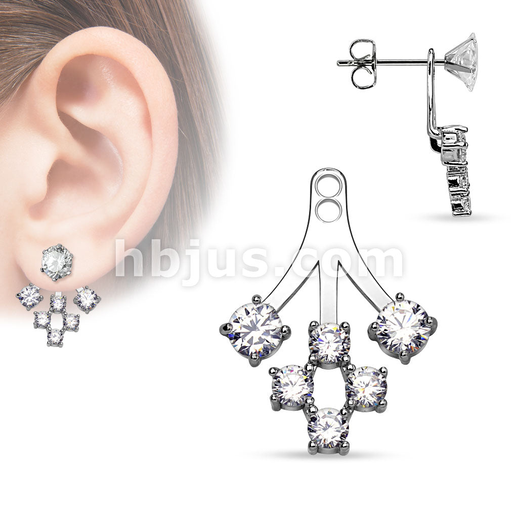 6 Round CZ Cluster Add On Earring/Cartialge barbell Jacket - Image 2