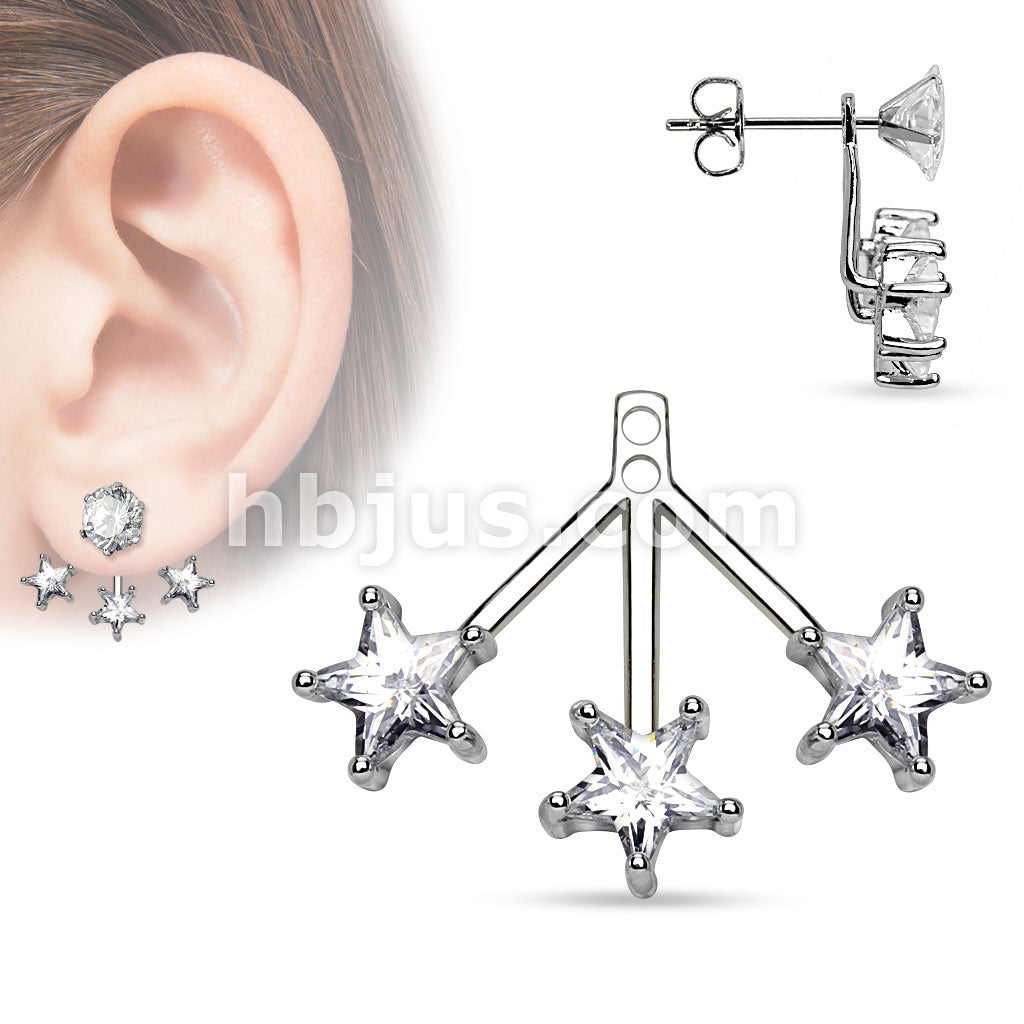 3 Star CZ Fan Add On Earring/Cartilage barbell Jacket - Image 2