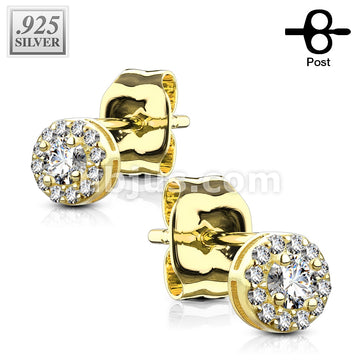 Pair of .925 Sterling Silver Stud Earrings/CZ Paved Round With CZ Center - Image 3