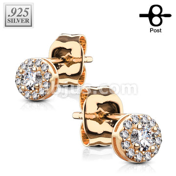 Pair of .925 Sterling Silver Stud Earrings/CZ Paved Round With CZ Center - Image 4