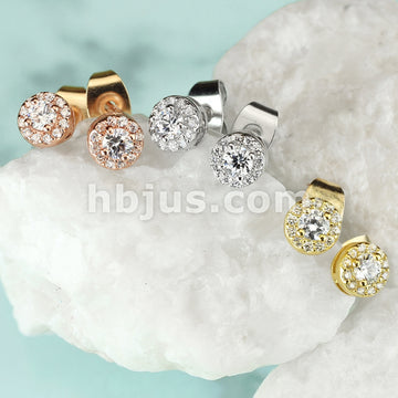 Pair of .925 Sterling Silver Stud Earrings/CZ Paved Round With CZ Center - Image 5