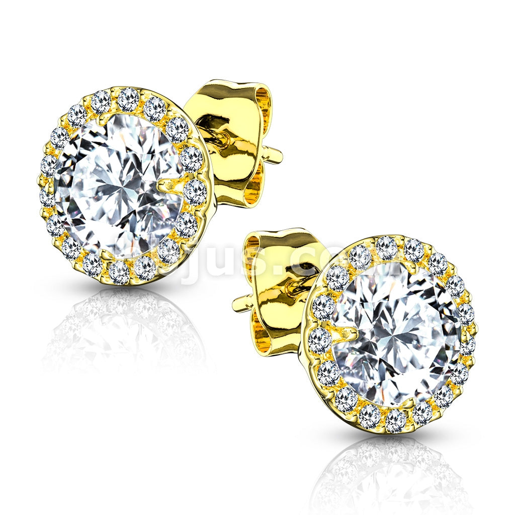 Pair of .925 Sterling Silver Stud Earrings/CZ Paved Round With 5mm CZ... - Image 3