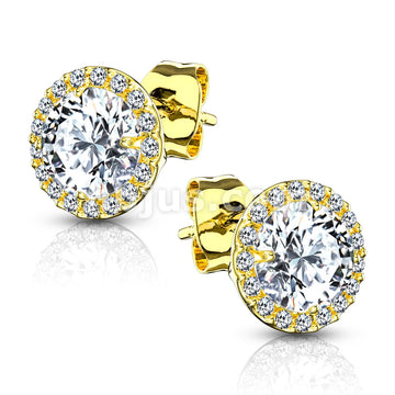 Pair of .925 Sterling Silver Stud Earrings/CZ Paved Round With 5mm CZ... - Image 3