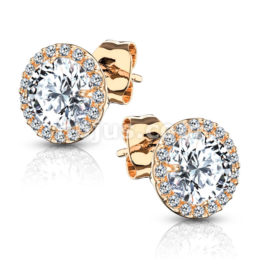 Pair of .925 Sterling Silver Stud Earrings/CZ Paved Round With 5mm CZ... - Image 4