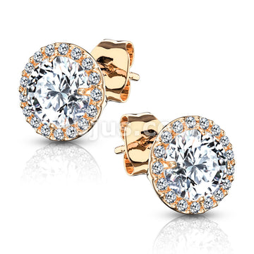 Pair of .925 Sterling Silver Stud Earrings/CZ Paved Round With 5mm CZ... - Image 4