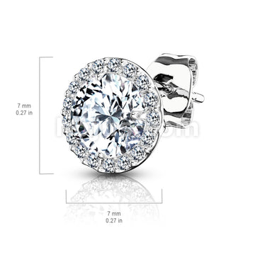 Pair of .925 Sterling Silver Stud Earrings/CZ Paved Round With 5mm CZ... - Image 5