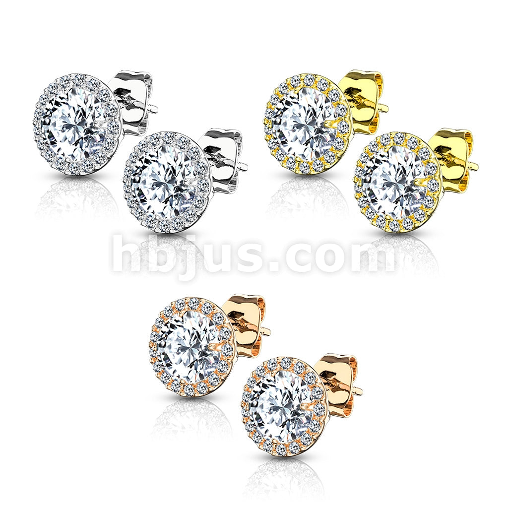 Pair of .925 Sterling Silver Stud Earrings/CZ Paved Round With 5mm CZ... - Image 6