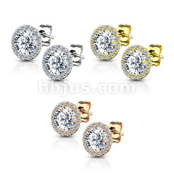Pair of .925 Sterling Silver Stud Earrings/CZ Paved Round With 5mm CZ... - Image 6