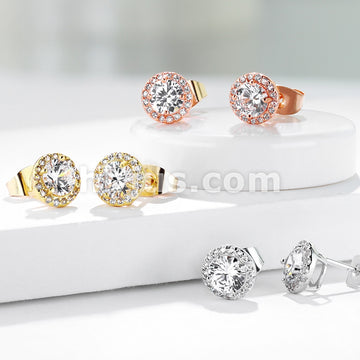 Pair of .925 Sterling Silver Stud Earrings/CZ Paved Round With 5mm CZ... - Image 8