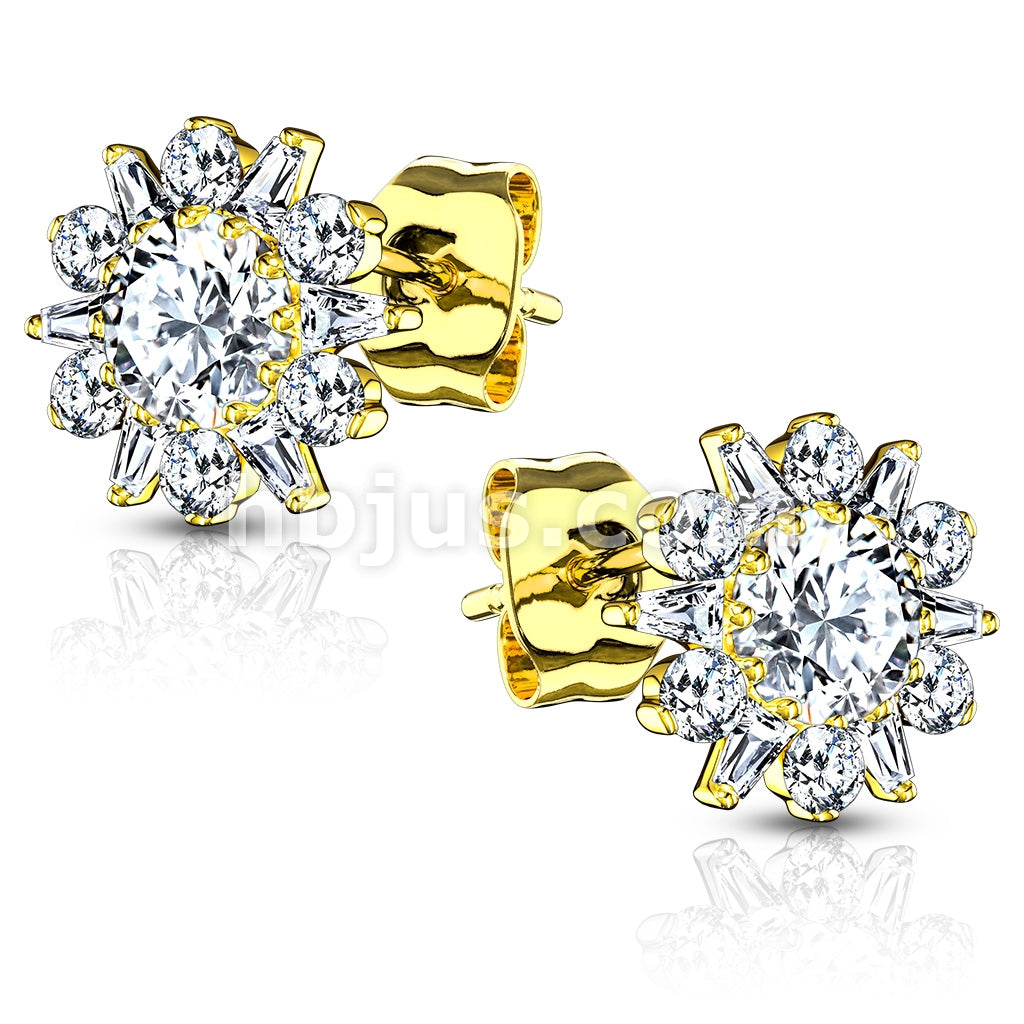 Pair of .925 Sterling Silver Stud Earrings/Double Tiered CZ Set Dahlia... - Image 3