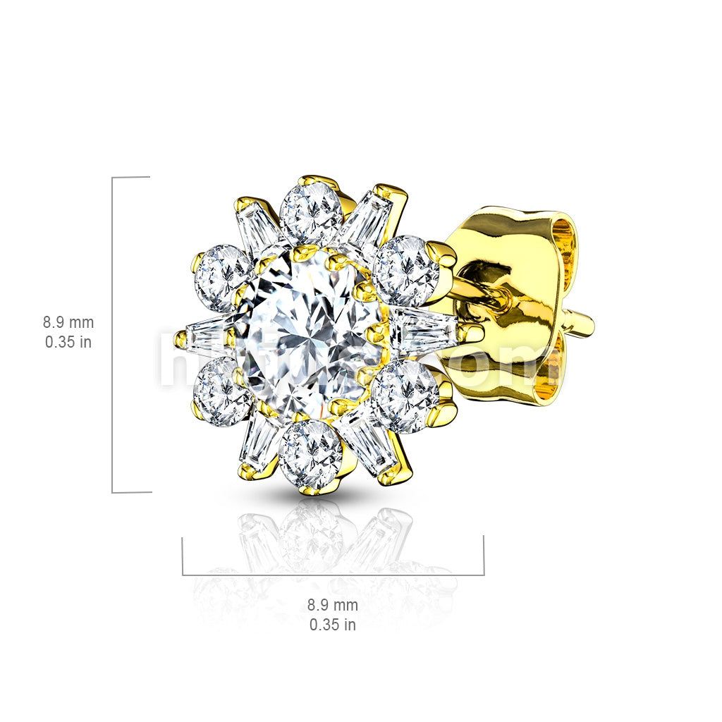 Pair of .925 Sterling Silver Stud Earrings/Double Tiered CZ Set Dahlia... - Image 5