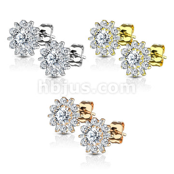 Pair of .925 Sterling Silver Stud Earrings/Double Tiered CZ Set Dahlia... - Image 6